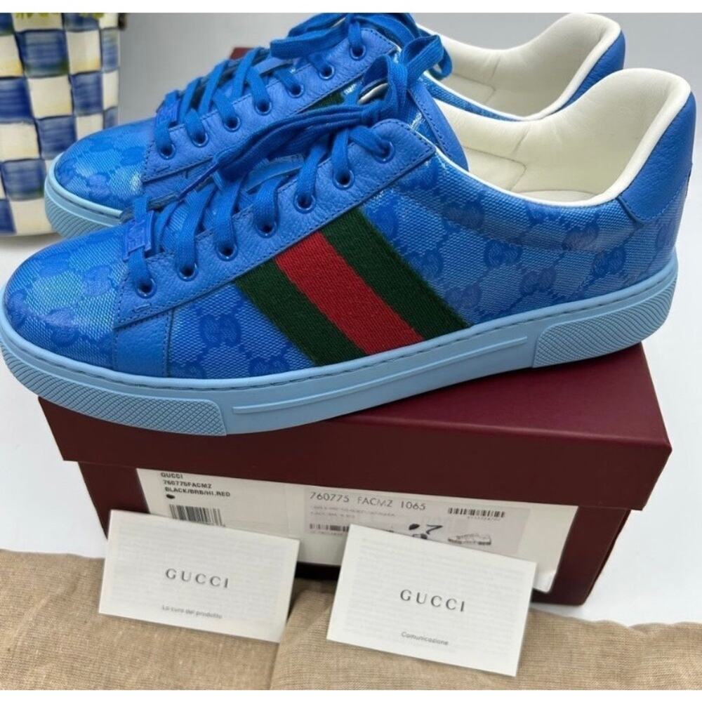 Men's Gucci ace crystal canvas low top sneakers size 7 fits 7.5 US made in Italy - Picture 5 of 14